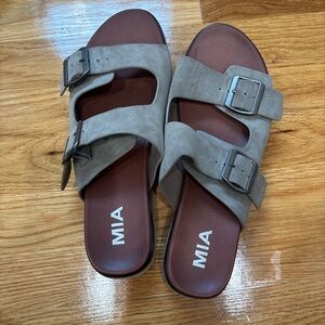 MIA Taupe Double Buckle Slides